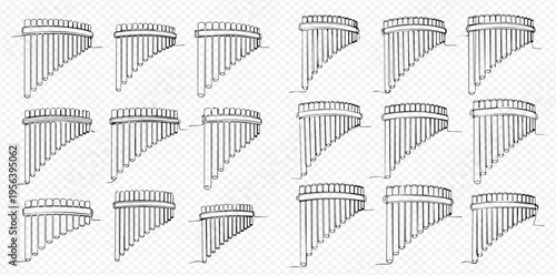 Collection of Pan Flute Illustrations Depicting Various Sizes and Styles of the Ancient Wind Instrument.