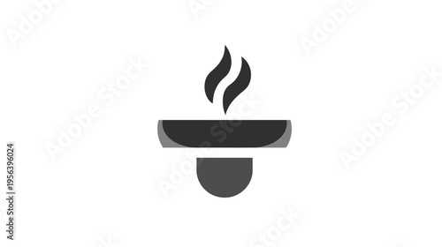 Grayscale torch icon with burning flame. Simple abstract graphic element symbolizing light, honor, inspiration, and success. Modern design.