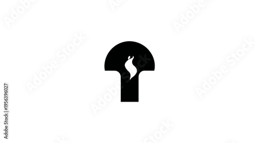 Minimalist black silhouette icon resembling a stylized mushroom or abstract tree with a subtle internal white flame or leaf shape.