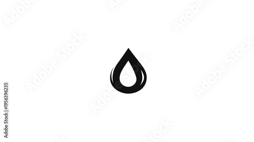 Minimalist black water drop or oil drop silhouette icon isolated on a clean white background, simple liquid droplet graphic element.