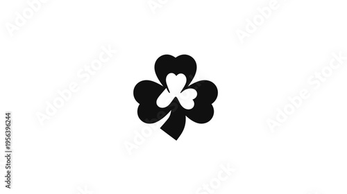 Minimalist Black Three-Leaf Clover Icon with Heart Shapes. Lucky Shamrock Symbol for Love, Friendship, and Good Fortune on White.