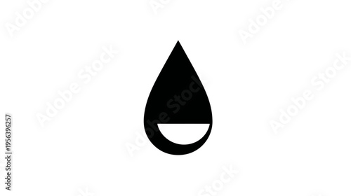 Minimalist black water drop icon with semi-circle cutout on white background. Simple graphic symbol for liquid, tears, or oil droplet.