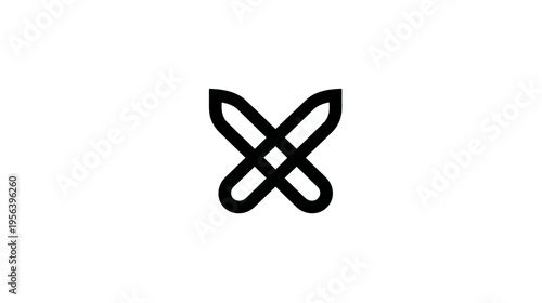 Modern minimalist abstract black line art graphic on a clean white background, conceptual geometric design element.