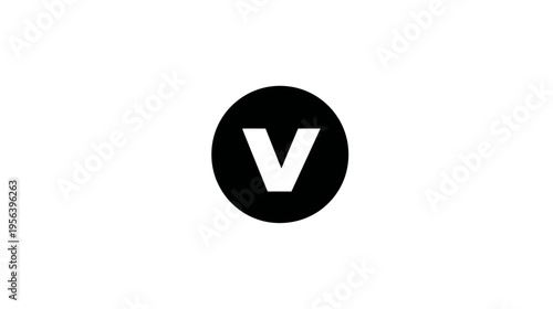 Free Download White letter V in black circle on white background. Minimalist graphic design element, alphabet letter icon, typography symbol. - GFXLoad