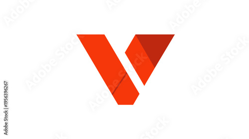 Free Download Abstract letter V icon with dynamic red and orange folded paper design on a clean white background, digital graphic element - GFXLoad