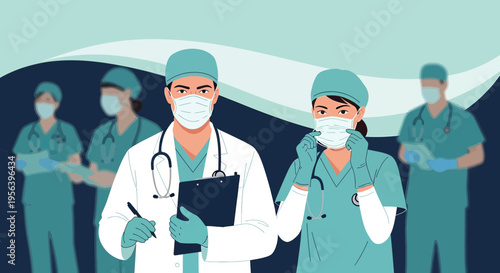 Dedicated healthcare professionals wearing masks during a challenging pandemic fight