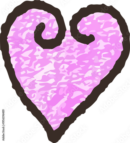 クレヨン風の質感で渦巻き状のデザインがアクセントになった手描き風のハート