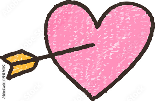 クレヨン風の質感が可愛い矢の刺さったピンクのハートのイラスト