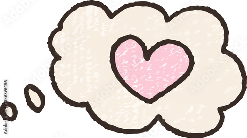 クレヨン風の質感で描かれたハートが入ったもこもこの吹き出し