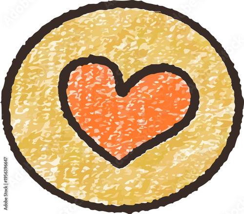 チョークアート調の丸型フレームとオレンジのハート素材