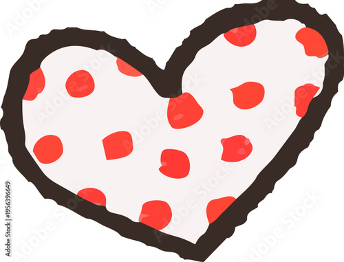 手描き風の太い輪郭線と赤いドット柄が可愛いハートのイラスト