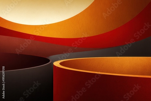 Abstract curves in vibrant orange black composition