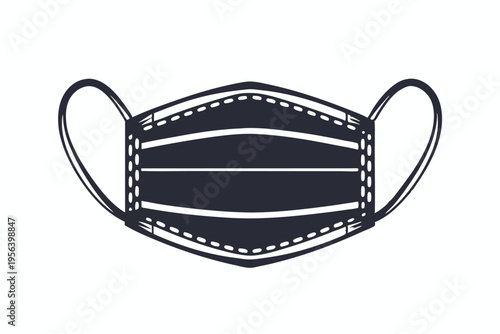 The dark surgical mask shows three layers with dotted seams and straps