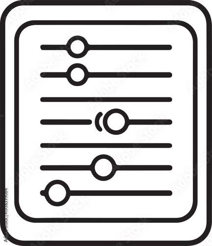 A simplistic black and white graphic design that portrays a digital interface with a series of sliders.