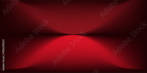 Red studio background. Abstract limbo podium studio room. Dark red gradient wall floor and spotlight scene. Showcase, promotion display. Vector stage mockup illustration,eps.10