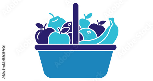 Assorted Fruit Basket Filled with Apples and Bananas Healthy Food Concept Minimalist Graphic Style