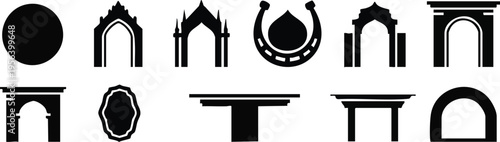 Creative Title: Ornate Gateway Passages and Architectural Arch Silhouette Set