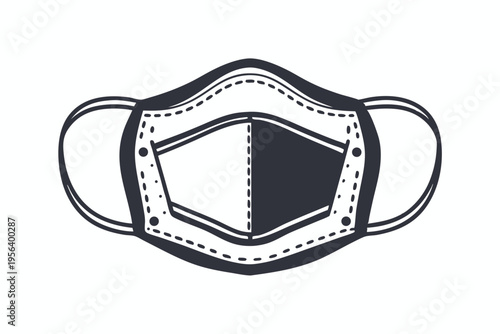 Stylized face covering featuring a divided monochrome design, adorned with stitch detailing, is displayed