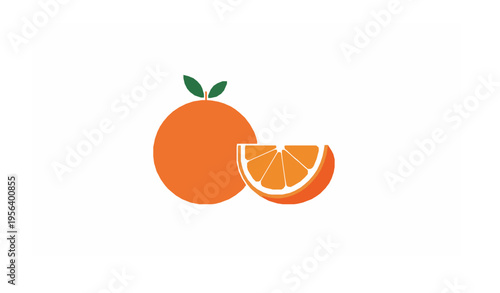 Minimal orange and half slice with water droplets simple vector illustration isolated on white background clipping path ready