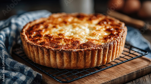 Delicious Quiche Lorraine on a Cooling Rack Ready to Serve.