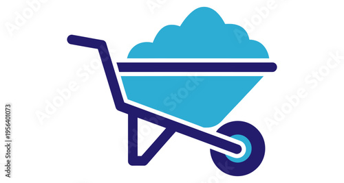 Blue Wheelbarrow Filled With Dirt and Sand on White Background Simple Flat Design