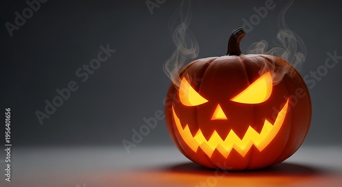 Glowing Jack O Lantern with Smoke and Spooky Expression.
