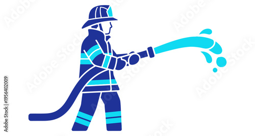 Firefighter Spraying Water with Hose Emergency Response Safety Silhouette Style Clean Background