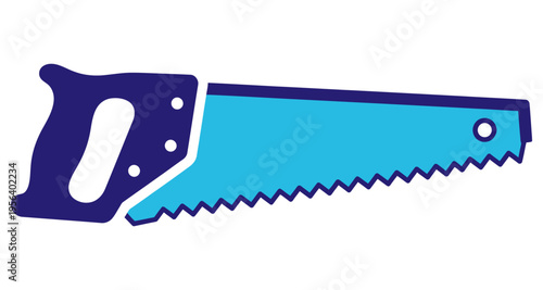 Hand Saw Cutting Tool with Blue Blade and Dark Handle Isolated on White Background Flat Design