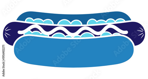 Hot Dog with Blue Bun and Condiments Minimalist Flat Illustration