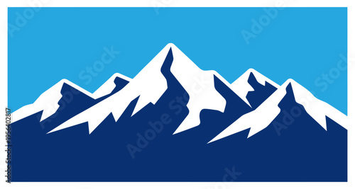 Snowy Mountain Peaks Under Clear Blue Sky Minimalist Geometric Landscape Vector Art