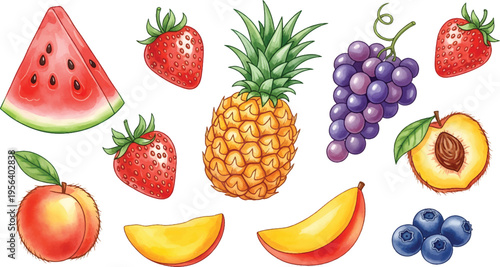 Vector Illustration Colorful Fresh Fruit Collection Illustration
