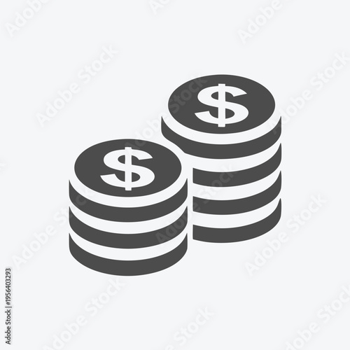 A simple monochrome displays two stacks of coins with the dollar currency symbol