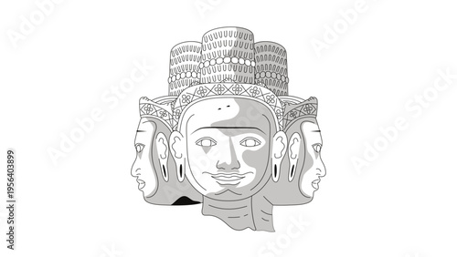 A detailed illustration of an ancient stone carving of a face
