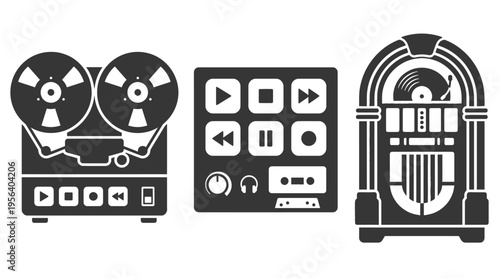 Vintage audio and music player icons