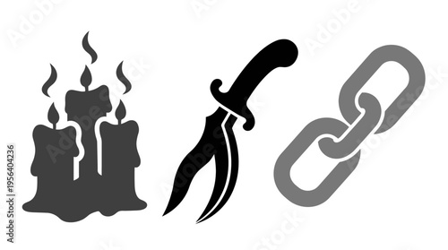 Dark Ritual Symbols Candles, Dagger, and Chain Icons