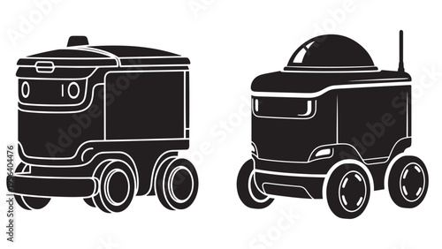 Zero-Emission Delivery Robot On City Sidewalk Icon — Minimal Black-and-White Solid Silhouette Representing Autonomous Urban Logistics