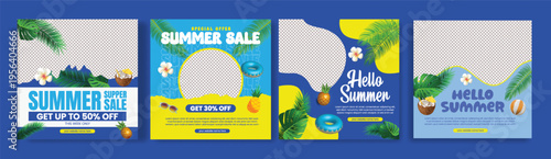 Summer Sale Social Media Templates Bundle Square Flyer Poster Pack Web Banner Tropical Background Beach Party Vacation Design Editable Marketing Kit Advertising Promo Pack