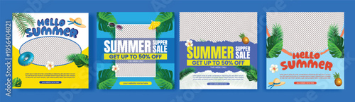 Summer Sale Advertising Pack Promo Bundle Social Media Posts Templates Square Flyer Poster Pack Web Banner Tropical Background Beach Party Vacation Design Editable Marketing Kit