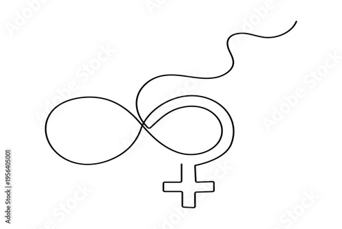 Female symbol one line art minimalist continuous line isolated outline design