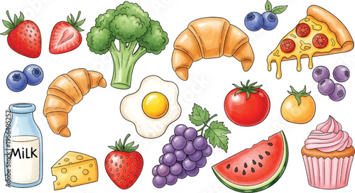 Vector Illustration Hand-Drawn Food Elements Collection