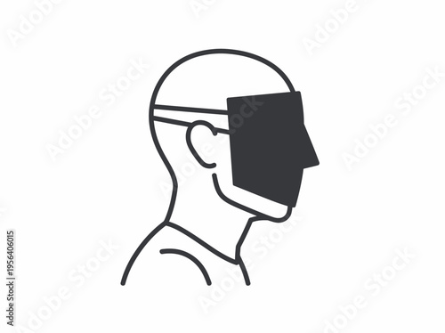 Illustration depicts a person wearing Virtual Reality goggles on head