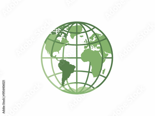 The globe showcases various world regions with detailed green illustrations.