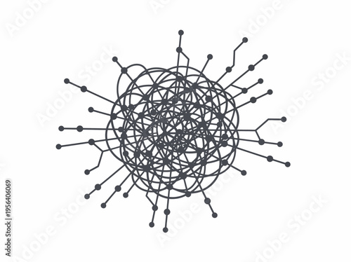 A complex network of lines and dots radiates outward in a circular motion.