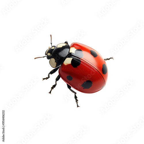 A ladybug with a red shell and black spots on transparent background