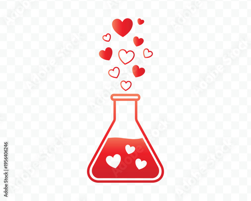 Love Potion Flask with Floating Hearts Icon Vector. Valentine's Day Science of Love Experiment Design