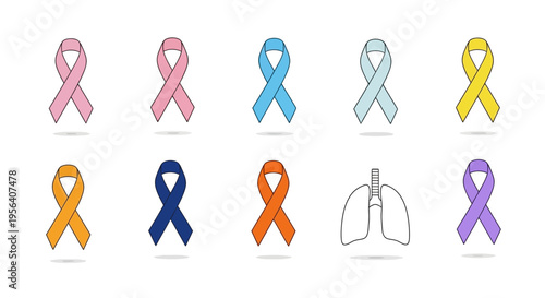 Colorful Awareness Ribbons and Lungs Illustration.
