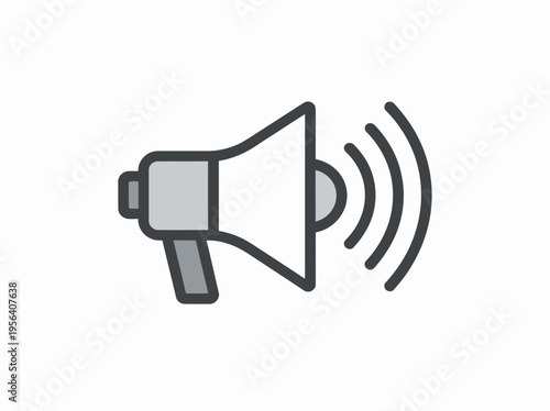 A loudspeaker emits sound waves in a simple illustration style.