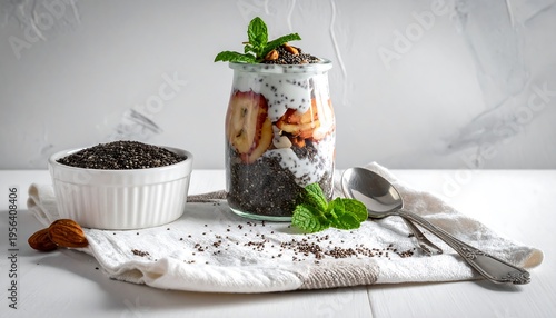 Wallpaper Mural Healthy Chia Seed Pudding with Fruits and Mint. Torontodigital.ca