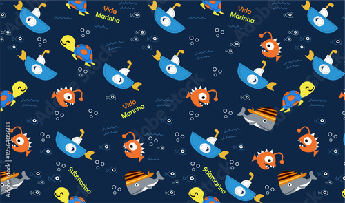Cute Nautical Sea Life Seamless Kids Pattern rapport textil 