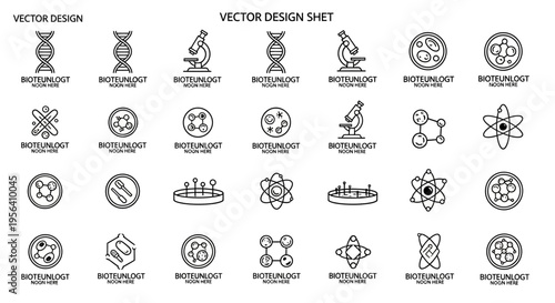 Grid of monochrome science and laboratory equipment icons for education.
